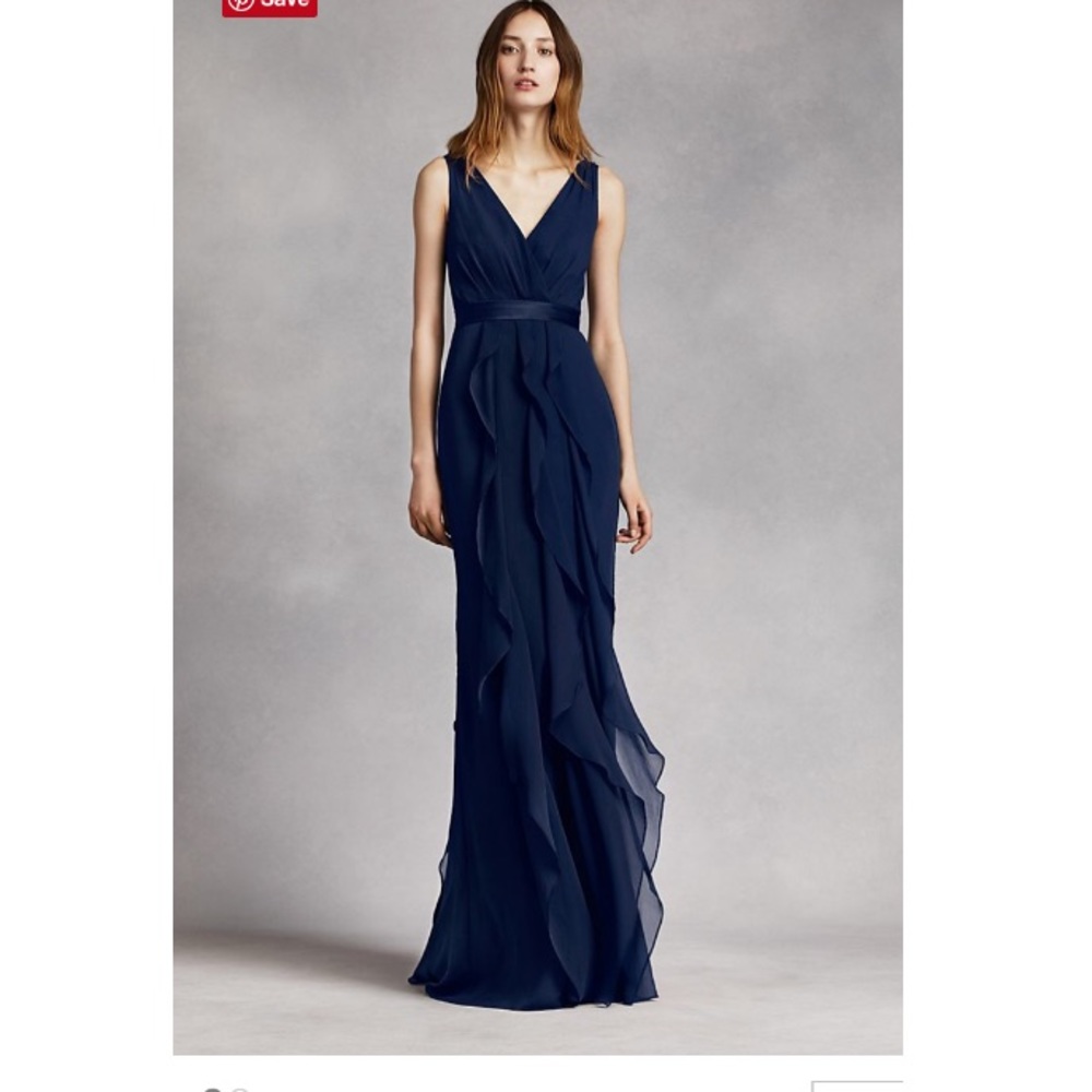 Vera Wang V-Neck Bridesmaid Ruffle dress Marine